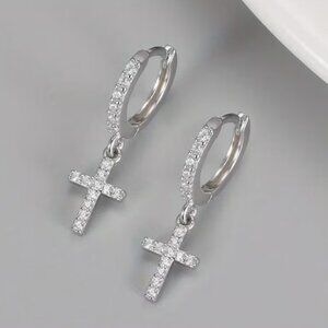 💎0.1Ctw Moissanite Jesus Cross Hoop Round Earrings GRA Certificate